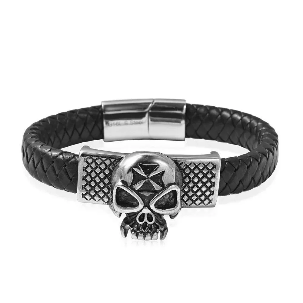 Skull Leather Bracelet  and Pendant Necklace